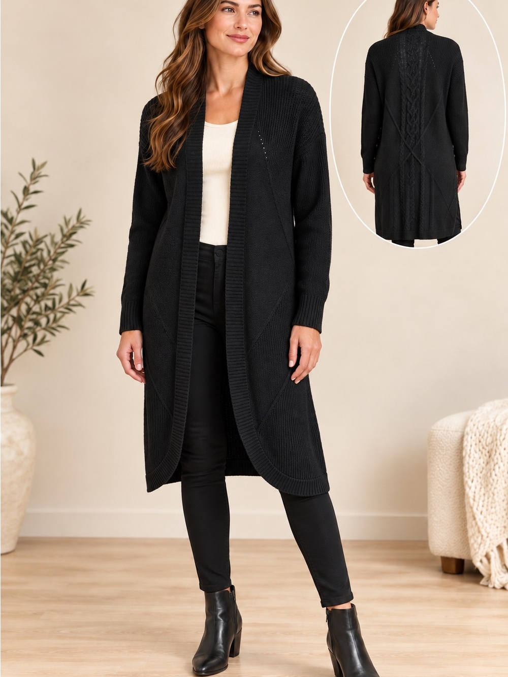 Simply Vera Vera Wang Black Open-Front Long Cardigan